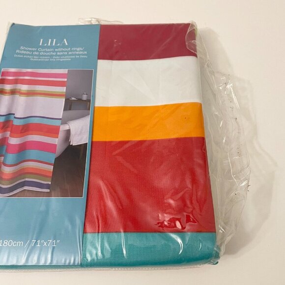 Lila Shower Curtain without Rings Stripes Bathroom 71 x 71 Inch - Picture 5 of 13